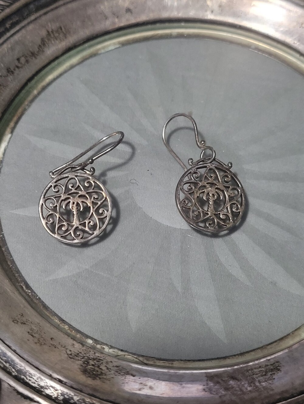 Sterling Silver Palm Tree Filigree Drop Earrings - Silver